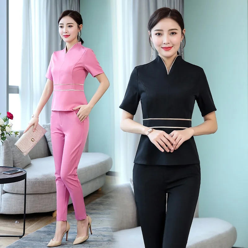 2021 New Fashion Korean Uniformes Overalls Women'S Top+Pants 2 Piece Set Hotel Staffs Work Wear Beauty Salon Spa Uniform DD2624