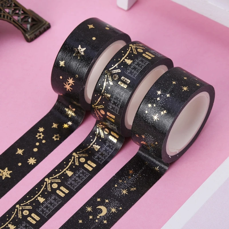 

1 Pc Black Moon Stars Paper Masking Tapes Sticky Adhesive Sticker Decorative Washi Tape 1.5cm x 5m Wrapping Sticker