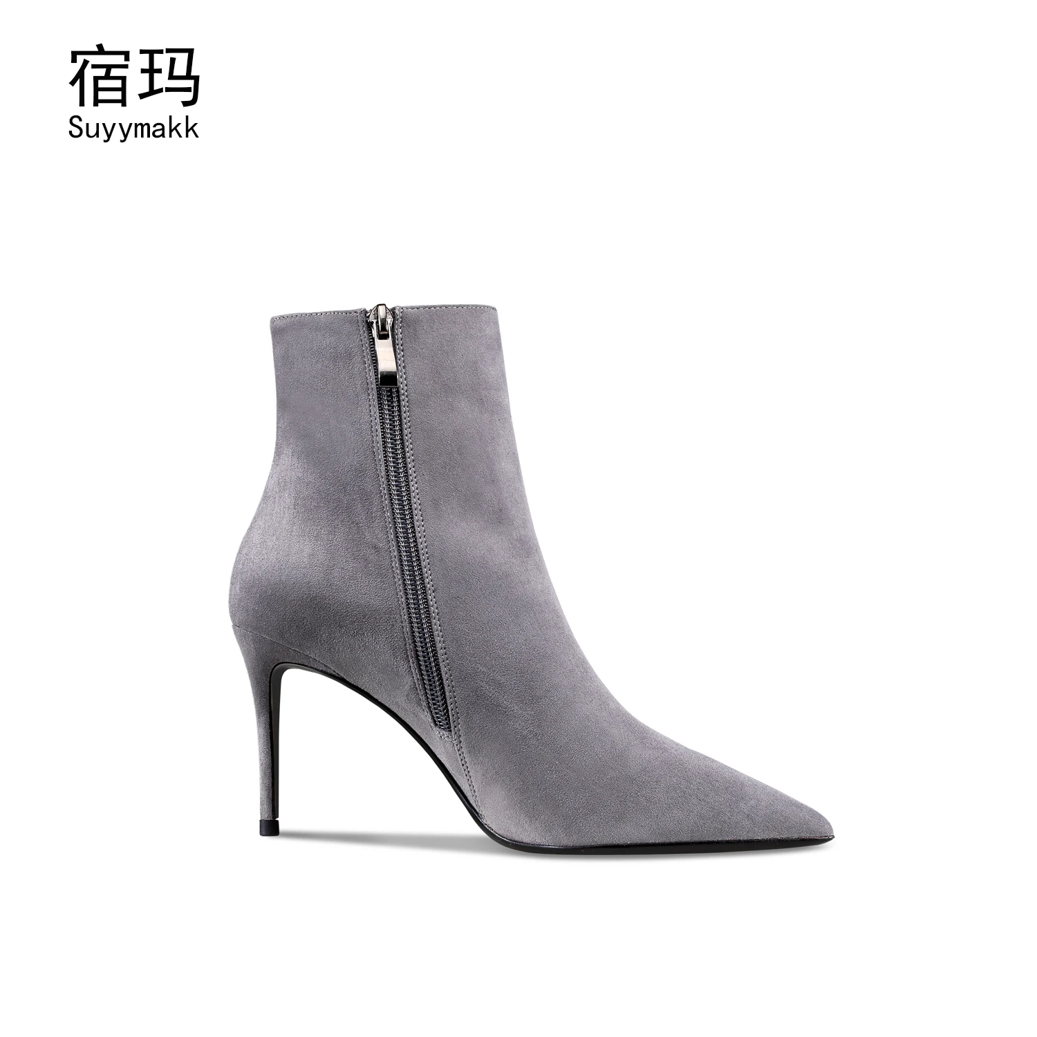 Winter Ankle Boots 2022 Brand Women\'s Boots Suede Black Fashion High-Heeled Pointed Toe Shoes Zip Sexy Party Modern Boots 6/8cm