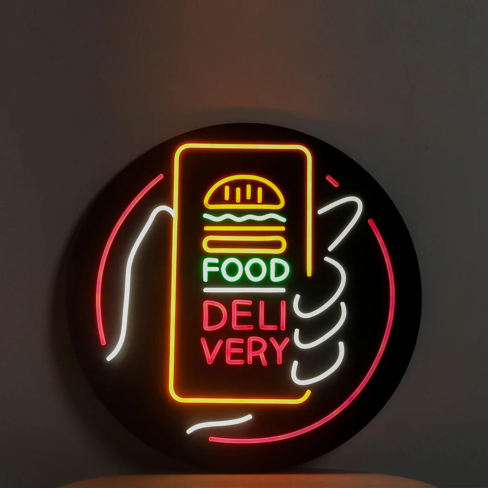 Flex Neon LEBENSMITTEL LIEFERUNG HAMBURGER Licht LED Mobiltelefon Wand Neon Dekorationen für Take-out Fast-Food-Restaurant Shop Shop pub