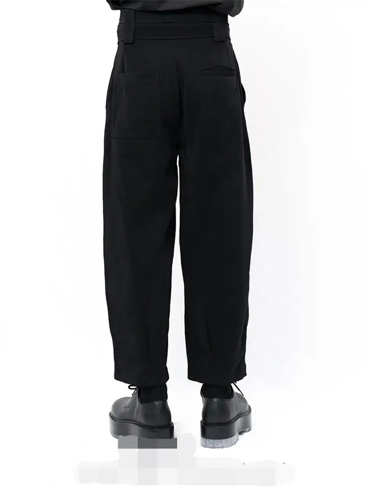 Pantalones informales de nueve centavos para hombre, pantalones Harlem sueltos con doble cinturón, talla grande, nuevo estilo