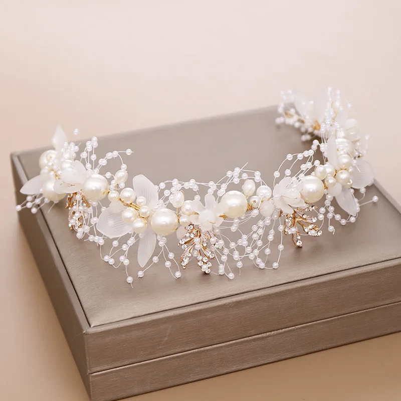 Luxurious Gold Pearl Rhinestone Hair Jewelry For Women Handmade Tiara Bridal Hair Bands Wedding Hair Accessories Gift Headpieces