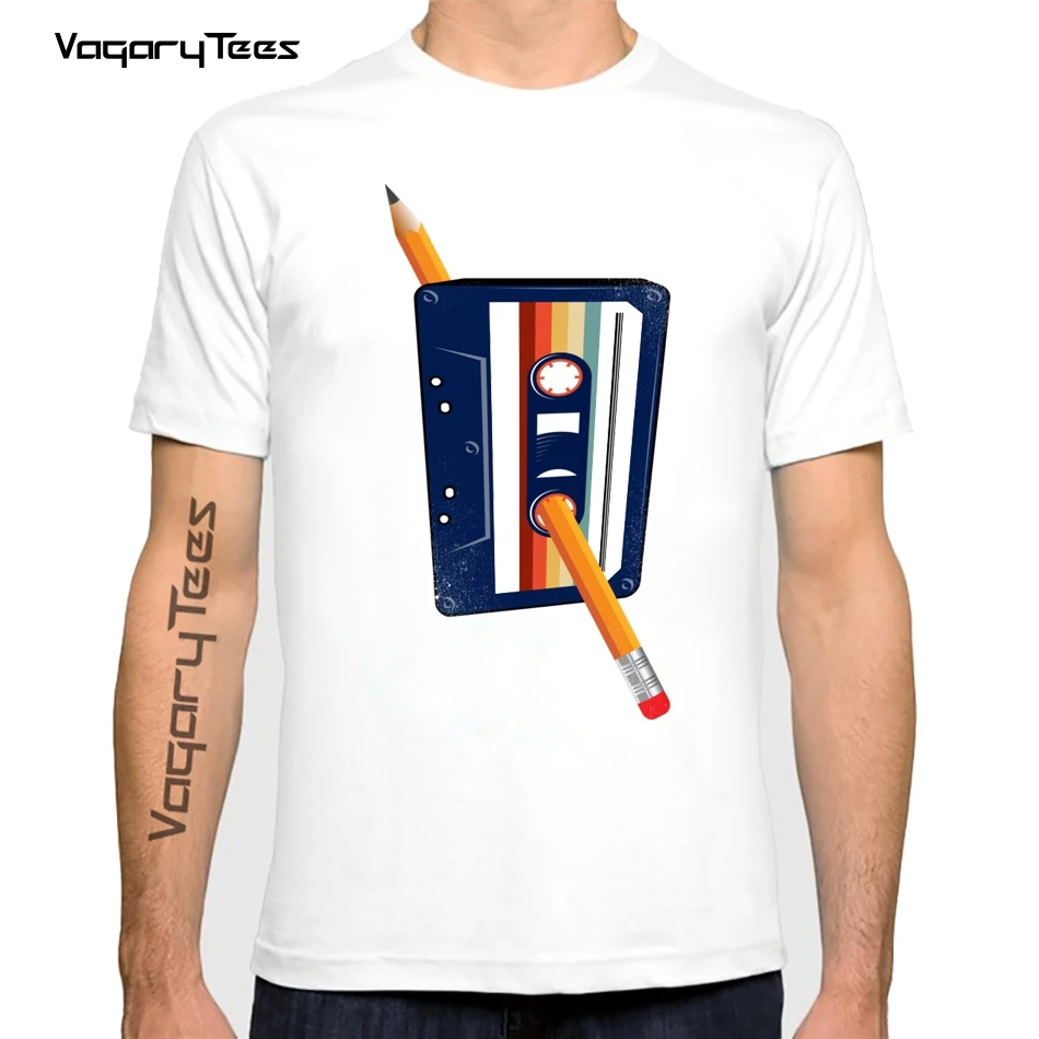 

2022 футболка Vagarytees с кассетной лентой и карандашом, мужская летняя новая короткая футболка, мужская белая Повседневная футболка, уличная одежда унисекс