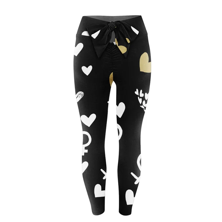 High Waist Yoga Pants Women Fitness Sport Leggings Heart Printed Elastic Gym Tights Running Trousers Hip-lifting Sports Leggings