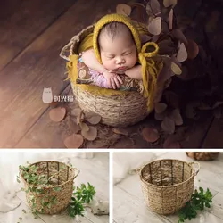 Newborn Photography Props Boy Hand-Woven Straw Rope Iron Basket Baby Girl Accessories Infant Photo Posing Chair Bed Background