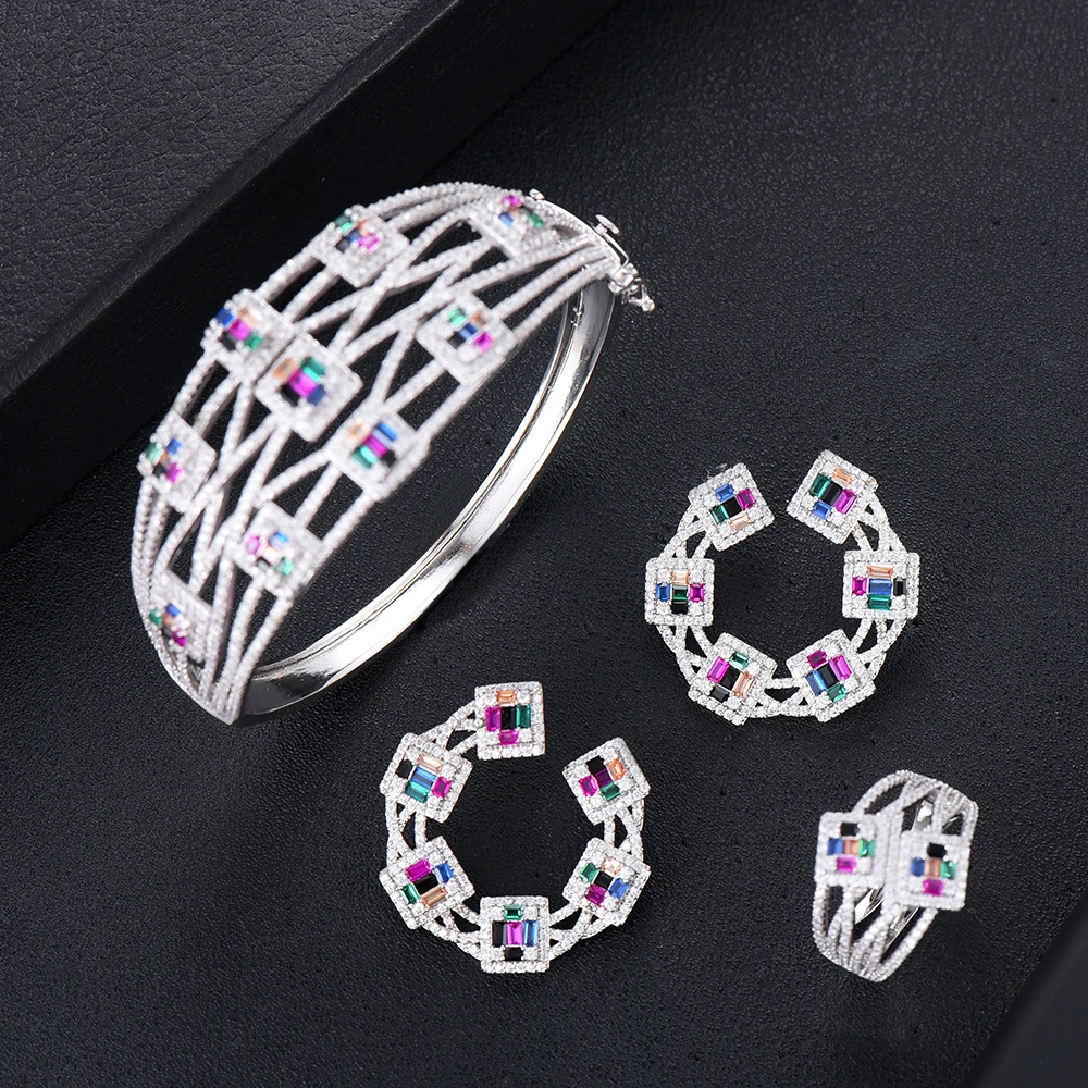 

GODKI BOHO Design Luxury 3PC Bracelet Ring Earring Set For Women Wedding Bridal Cubic Zirconia Dubai PARTY WEDDING Jewelry