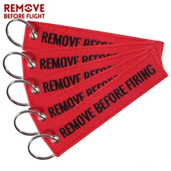 5 PCS Red REMOVE BEFORE FIRING Fashion Jewelry Chain Keychain for Fire Fighters Keychain Embroidery Key Rings Custom Key Fob