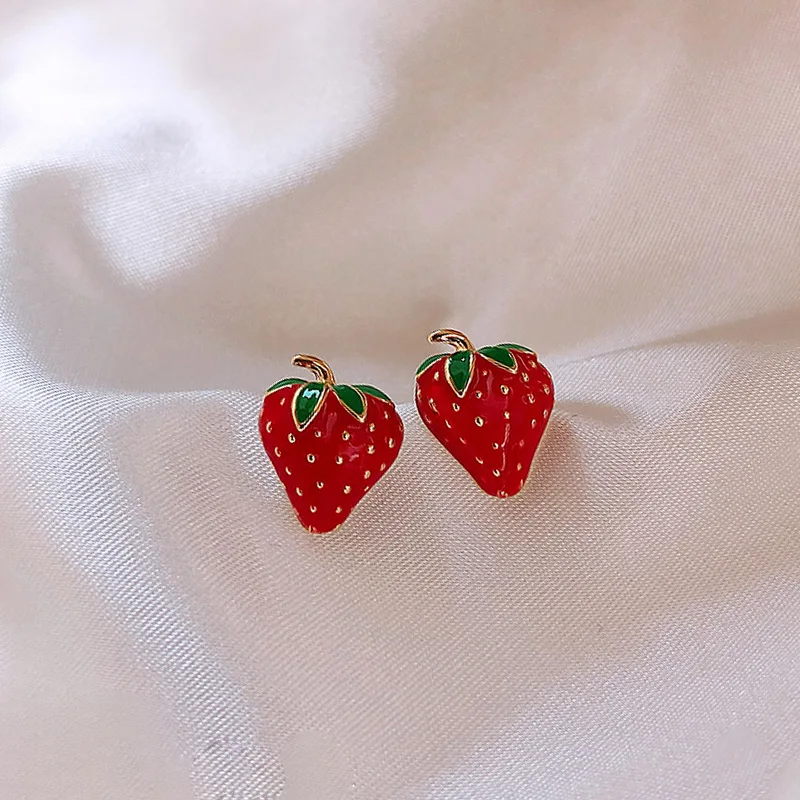 Red Fruit Strawberry Small Delicate Earrings Fashion Cute Girl Sweet Summer Earrings Classic Wild Trend Korean Ear Jewelry