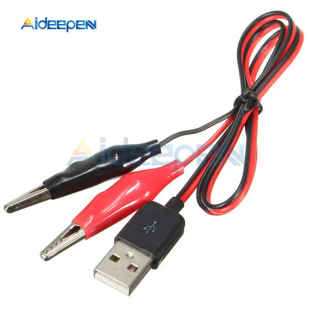 Alligator Test Clips Clamp to USB Male Connector Power Supply Adapter Wire 60cm