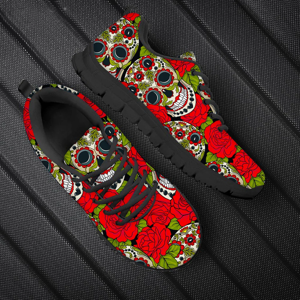 

Cool Rose Sugar Skull 3D Print Women Sneackers Casual Sneakers For Women Lace-Up Walk Jogging Shoes Girls Flats Ladies Footwear