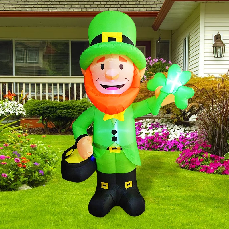 Leprechaun de pie de St Patricio, decoración inflable de Fiesta Temática, adornos de césped, luz LED, juguetes inflables para patio