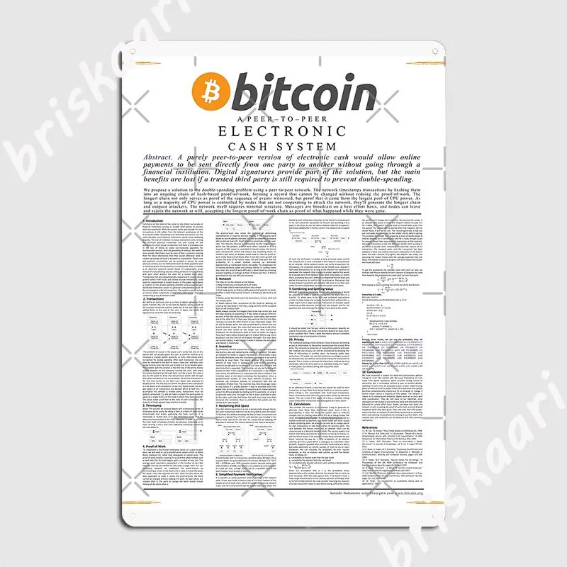 Satoshi Nakamoto The Bitcoin Whitepaper Metal Sign Pub Club Bar Plaques Vintage Tin Sign Poster