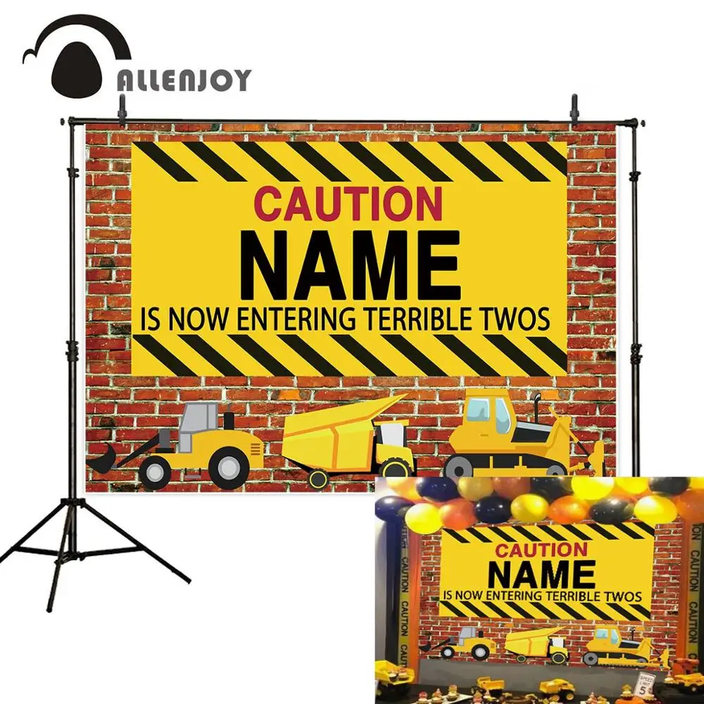 Allenjoy kids background for photography brick wall caution excavator construction backdrop customise photo studio photocall