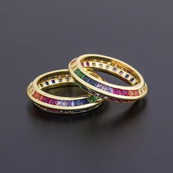 Nidin Top Quality Copper Zircon Rings Fashion Party Jewelry 4 Sizes Choice For Women Couples Colorful Wedding Rings Gift