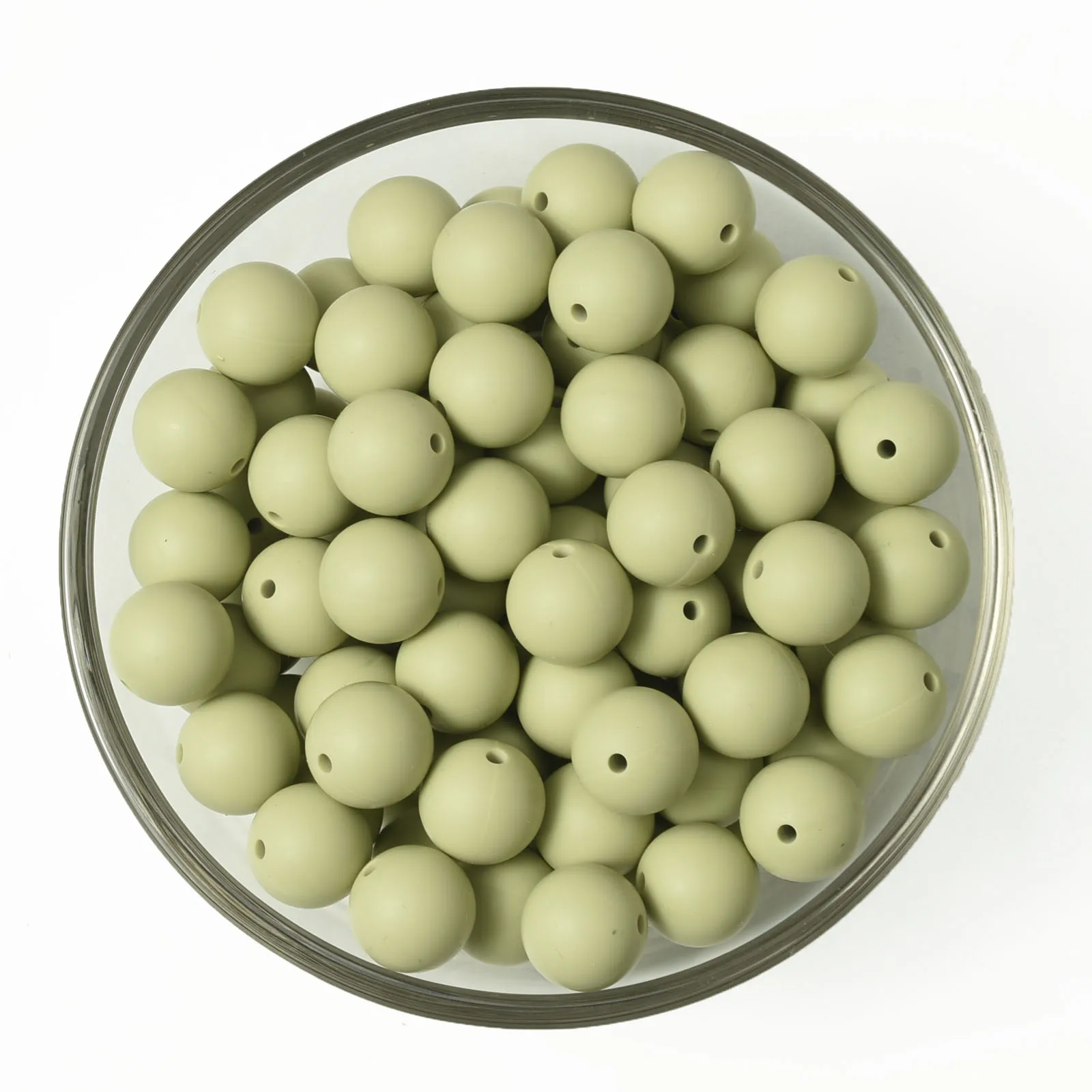 Teeny Teeth 10 PCS Sage Green 12-15 MM Round Loose Silicone Beads Baby Chew Non Toxic BPA Free Food Grade Teething Loose Beads