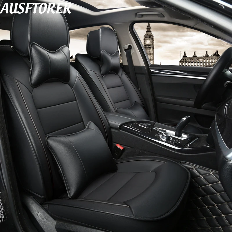 AUSFTORER Custom Fit Automobiles Seat Covers for Subaru Impreza 2007 2008 Cowhide & PVC Leather Seat Cushion Cover Accessories