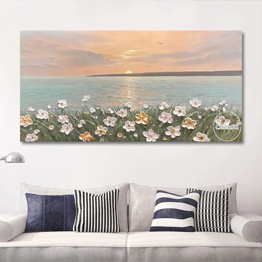 

New Arrival Abstract Art Oil Paintings On Canvas Artwork Contemporary Flowers With Sunset Wall Decoration For Room Unframed