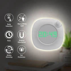 USB Rechargeable LED Night Lamp With Motion Sensor Clock Dimmable Bedside Light Indoor Decoration Light For Stairs Home Bedroom