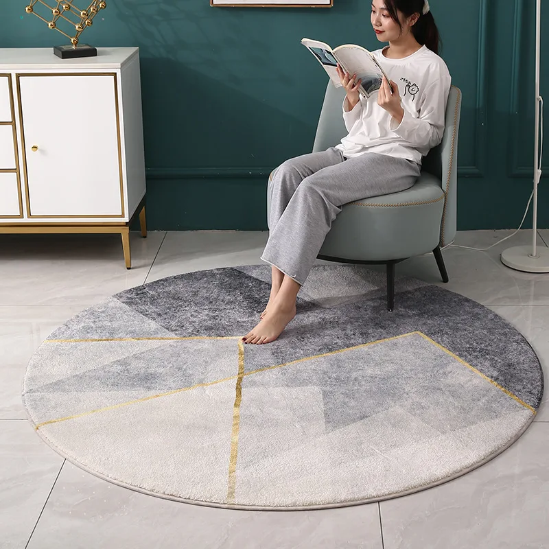 

Nordic Round Carpets Living Room Chair Floor Door Mat Simple Geometry Round Bedroom Rug Soft Carpet Non-Slip Bedside Area Rugs