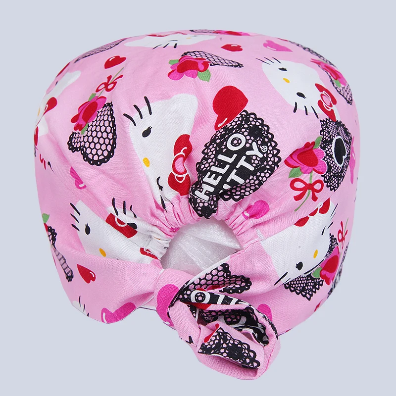 Cappellino Scrub da donna rosa gatto cappello da lavoro infermiera cappellini con teschio a terra 100% cotone Tieback Sweataband Chef estetista Head Wear M109