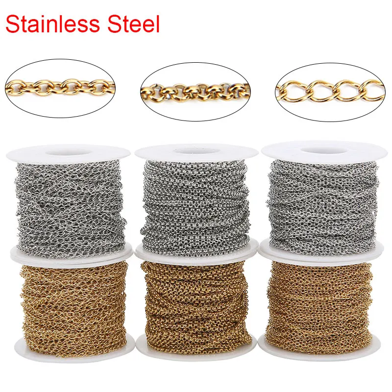 

2/5meters Stainless Steel Chains Bulk Dia 2 2.5mm Golden Color Necklace Link Chains Lot for Diy Bracelet Findings Jewelry Making