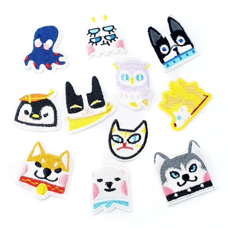 

Cat Bear Owl Dog Iron On Cartoon Cloth Embroidered Badges Abstract Kids Patches For Clothes Stickers