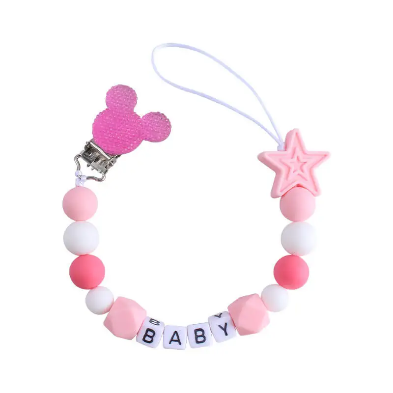 Sucette en Silicone personnalisé pour bébé, chaîne Anti-chute, Mini Silicone Mickey bébé sucette Clip chaîne anneau de dentition Chupetes Para Bebes