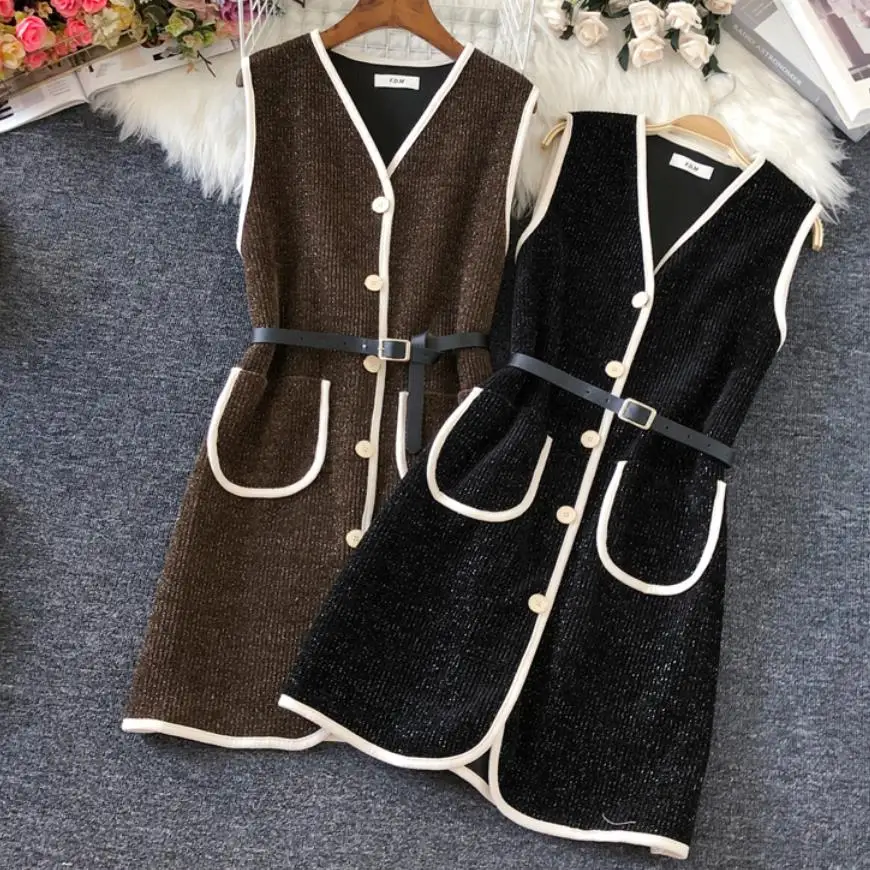 

Women vest for autumn winter new fashion mink fur stitching v-neck slim waistcoat