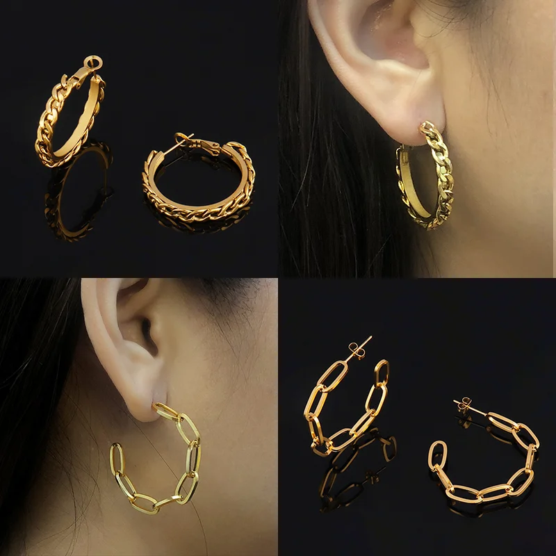 Minimalistischen Runde Kreis Kette Ohrringe Edelstahl Ohrring Für Frauen Perle Hoop Ohrring Geometrie Erklärung Ohrring Schmuck