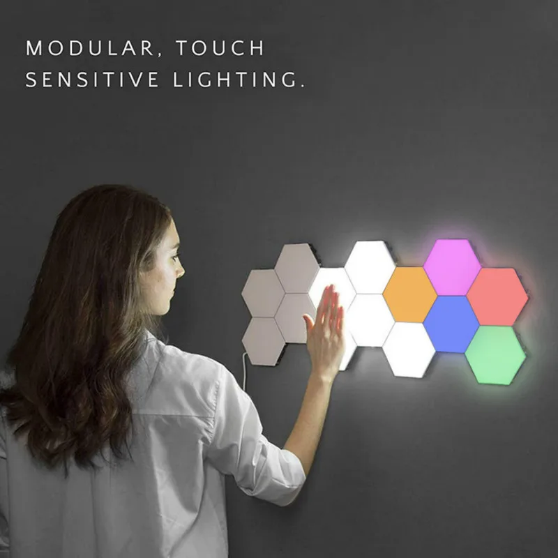 LED Hexagon Light Touch Sensor Night Lights Magnetic Modular Wall Lamp Creative Home Decor Colorful Quantum Light