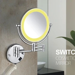 Cosmetic Mirror Silver Brass Dual Side Led Light Bathroom Mirror Extending Fold Wall Lamp Magnification 3/5/10 X Makeup Mirror