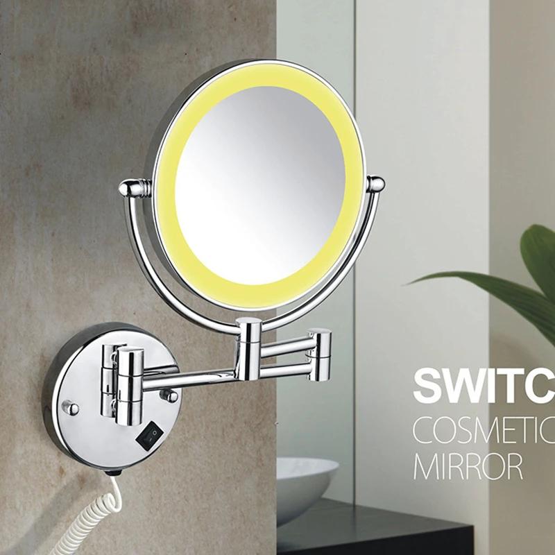 silver brass dual side led light mirror espelho do banheiro espelho de maquiagem lampada de parede ampliacao 10 x 01