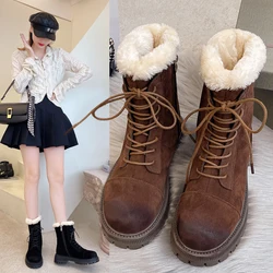 Women's Lace-Up Warm Short Boots, Platform Women's Thick-Soled Short Boots, Winter Plus Velvet Cotton Shoes,сапоги женские