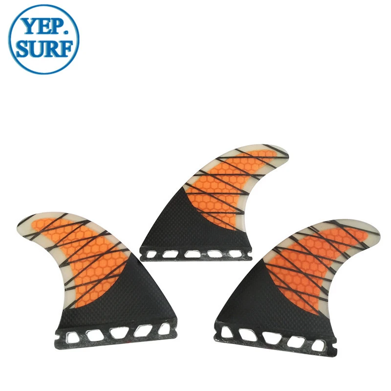 SUP Surfboard Fins for Surf, Single Tabs, L Fins, Green, Orange Color, Honeycomb Carbon, Top Quality