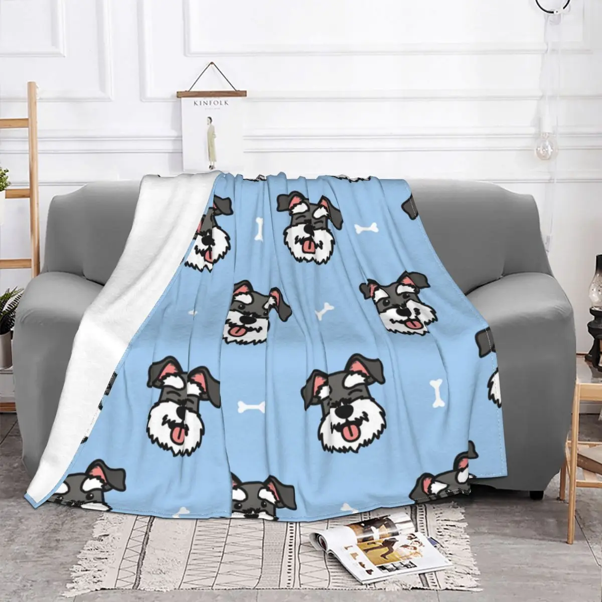 Cute Schnauzer Dog Blankets Flannel Textile Decor Gift for Animal Dog Lover Thin Throw Blanket for Sofa Office Bedspread