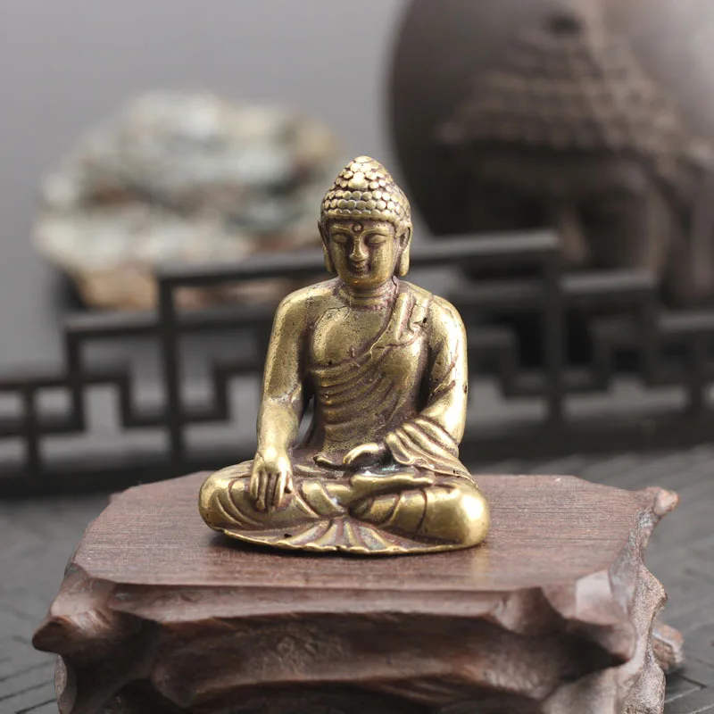 Solid Copper Amitabha Buddha Statue Home Decorations Brass Sculptures Vintage Living Room Office Desk Decor Miniature Figurine