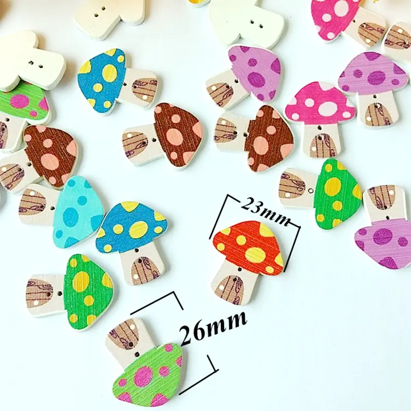 50pcs/pack Mushroom Pattern Wooden Buttons Randomly Mixed Sewing Supplies /Decorative /Scrapbook Supplies botones de madera