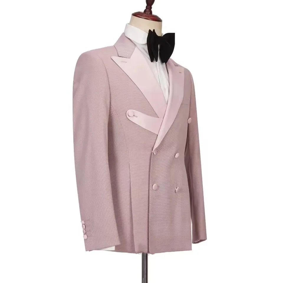 New Design Pink Black Coat Pants Suit 2pcs Peak Lapel Blazer Business High-quality Men's Suit Wedding Costume(Jacket+Pants)