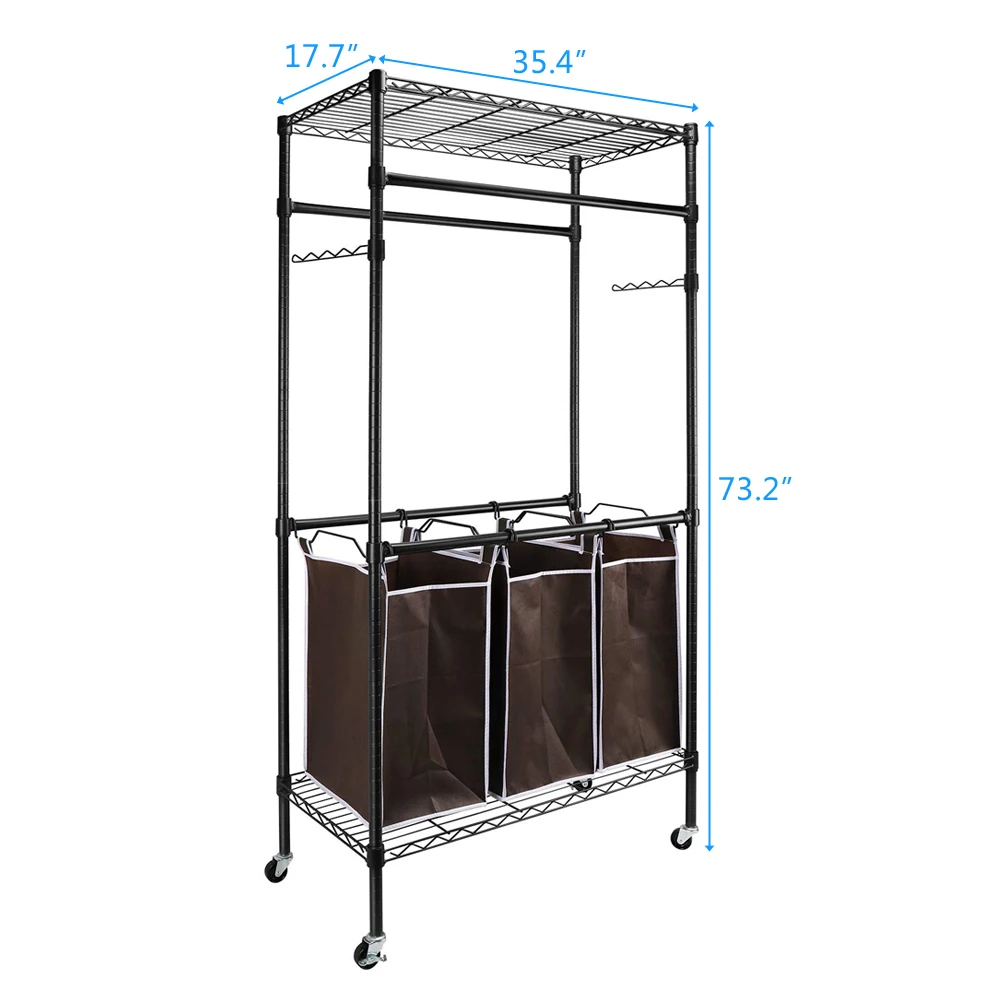 (90 x 45 x 186)cm Heavy-Duty Sorting Hamper Commercial Grade Clothes Rack  Clothes Stand