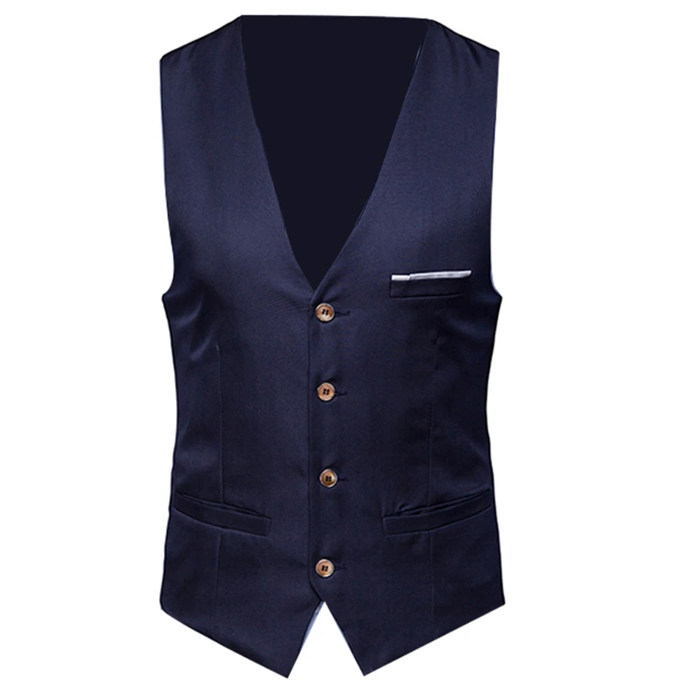 Plus Size Formal Men Solid Color Suit Vest Single Breasted Business Waistcoat