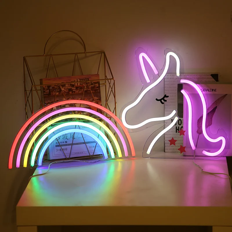 Led Neon Light Colorful Rainbow Art Sign Hanging Night Lamp For Home Party Wedding Bedroom Decoration Xmas Gift Neon Lamp