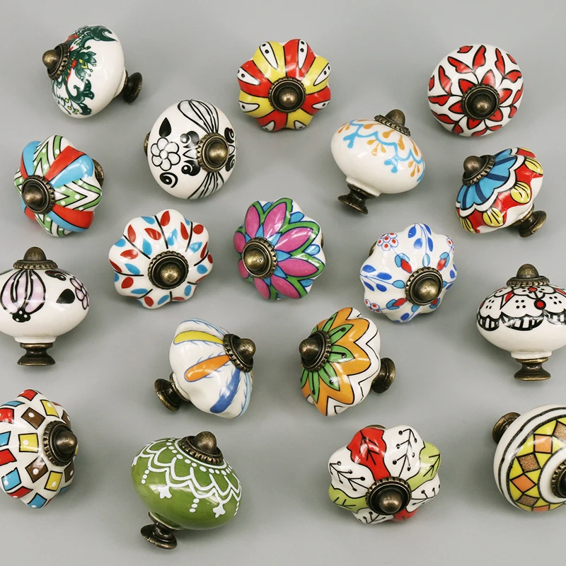 1x Multicolor Ceramic Door Knobs Handmade Kitchen Cabinet Drawer Knobs Hardware Decorative Wardrobe Handles