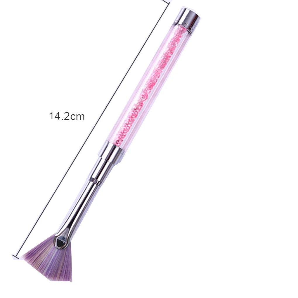 Hot! Rhinestone Handle Fan Shape Nail Brush Gradient Dust Glitter Powder Remover Nail Art Drawing Pen Painting Manicure Tools