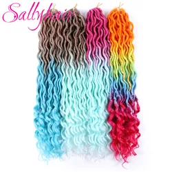 Sallyhair – extensions capillaires synthétiques 20 pouces, 24 mèches/paquet, Faux Locs bouclés, tresses au Crochet, couleur violette ombrée, extrémité libre