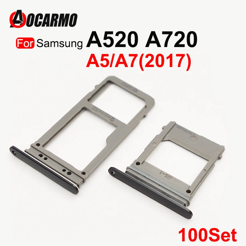 

Aocarmo 100Pcs/Lot For Samsung Galaxy A5 A520 A7 A720 (2017) Dual & Single Sim Card MicroSD Holder Nano Sim Card Tray Slot