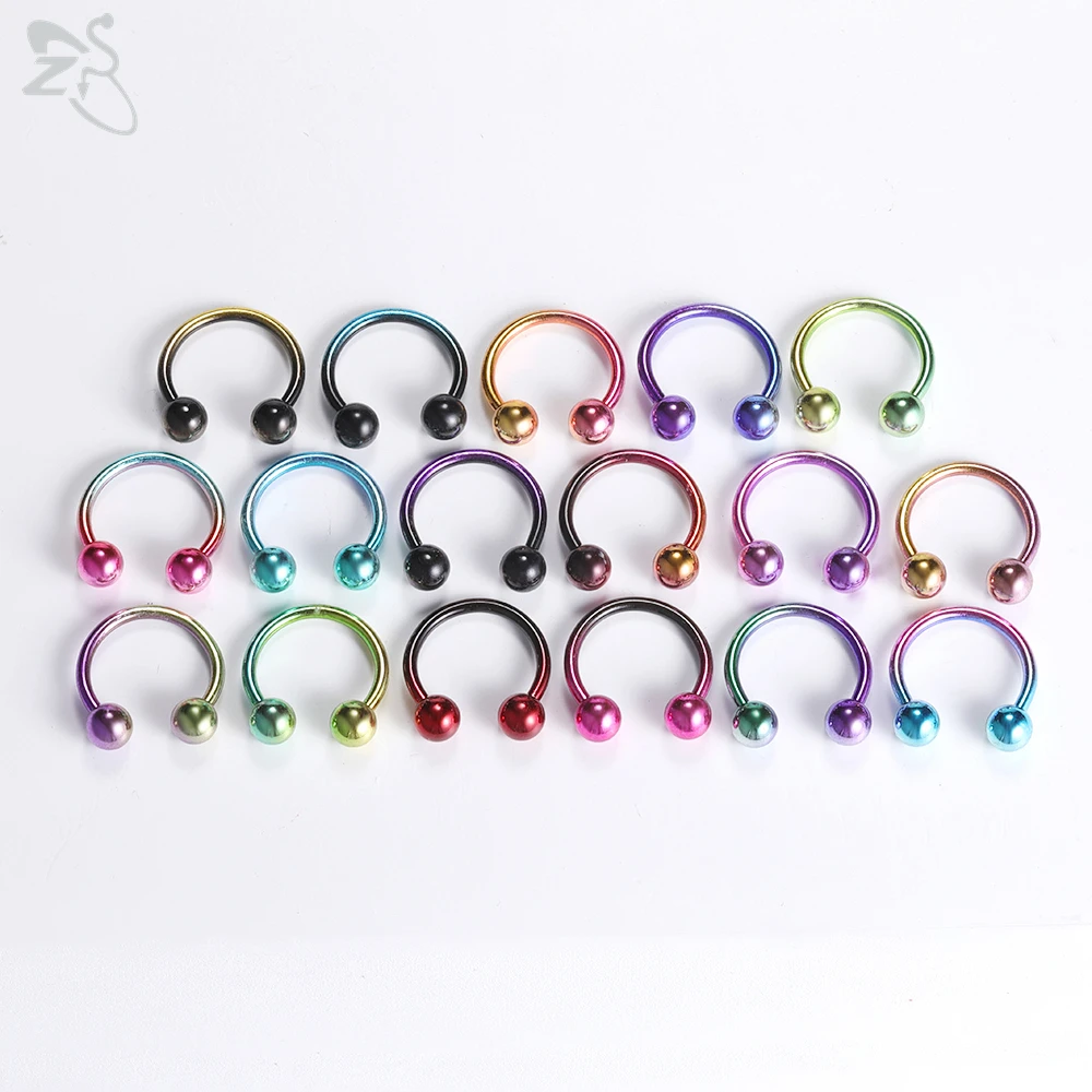 ZS 1 PC 17 Colors Nose Rings 16G Horseshoe Nose Piercing Mixed Color Stainless Steel Septum Lip Labret Eyebrow Piercings Jewelry