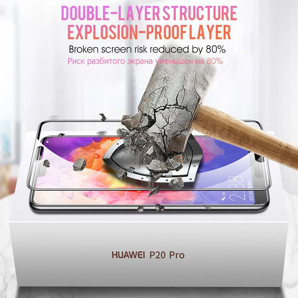 2Pcs full cover tempered glass for huawei P30 P20 pro lite phone screen protector on the glass smartphone protective film
