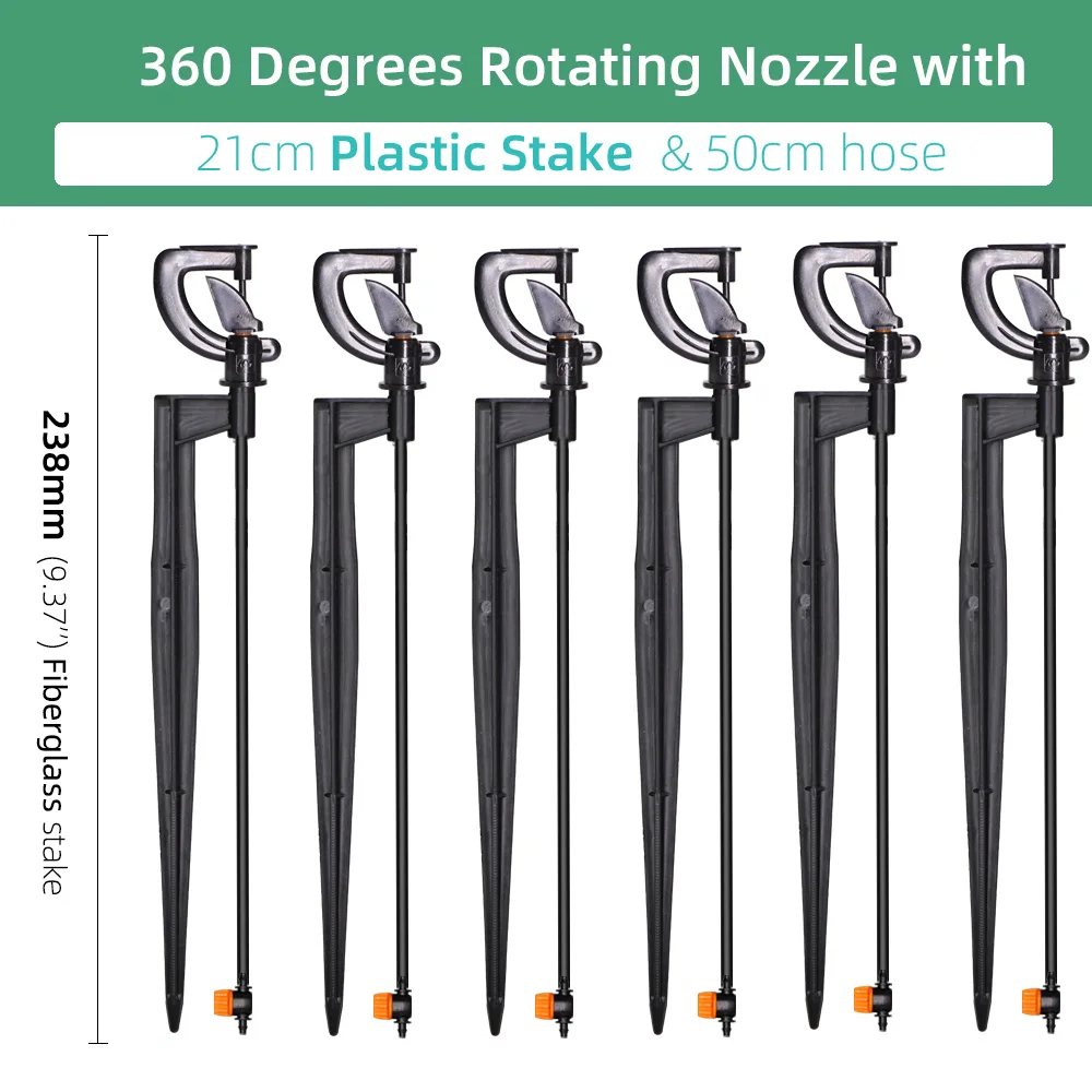 G dysza obrotowa 360 ° zraszacz obrotowy z 50cm stawem montaż 4/7mm wąż nawadnianie ogrodu rośliny podlewanie zestaw mgły