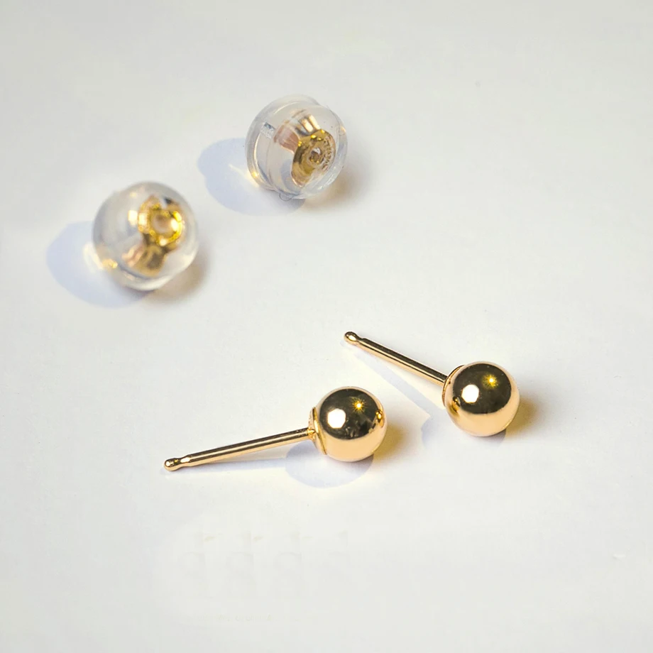 NYMPH Real 18K Gold Jewelry Bead Ball Studs Earrings Pure AU750  Fine Jewelry For Women Charm Wedding Gift E500