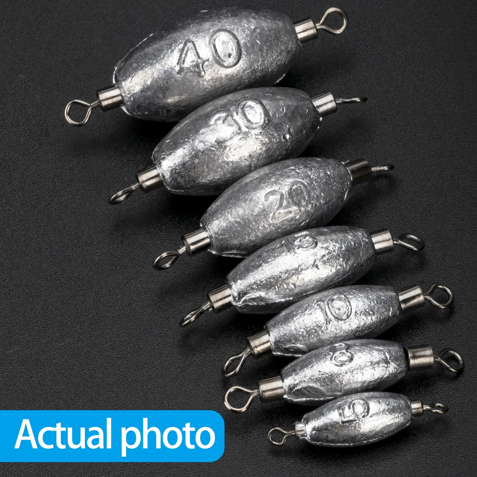 THKFISH 20pcs Fishing Inline Trolling Weights Sinkers 5g 8g 10g 15g Lead Weight Sinker with Double Swivels Olive Drop Leads